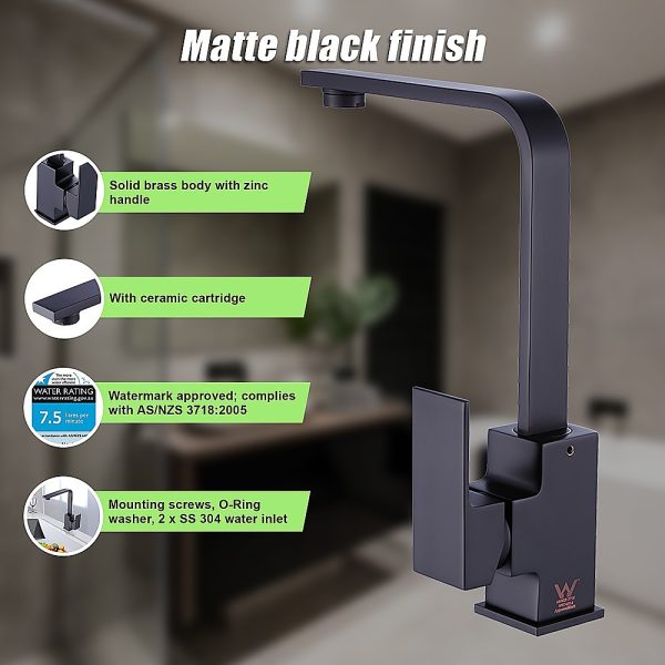 Kitchen Mixer Tap Faucet – Laundry Bathroom Sink – Black