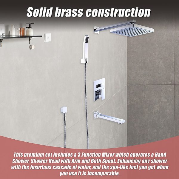 8″ Rain Shower Head Straight Wall Arm Mixer Set Wall Bath Spout Outlet Tap