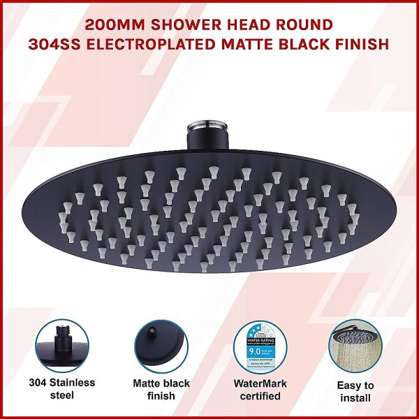 200mm Shower Head Round 304SS Electroplated – Black