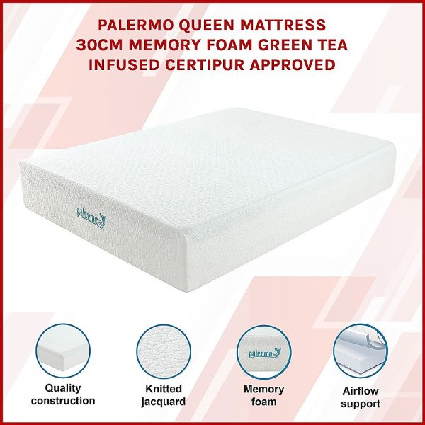 Atoka Mattress 30cm Memory Foam Green Tea Infused CertiPUR Approved – QUEEN