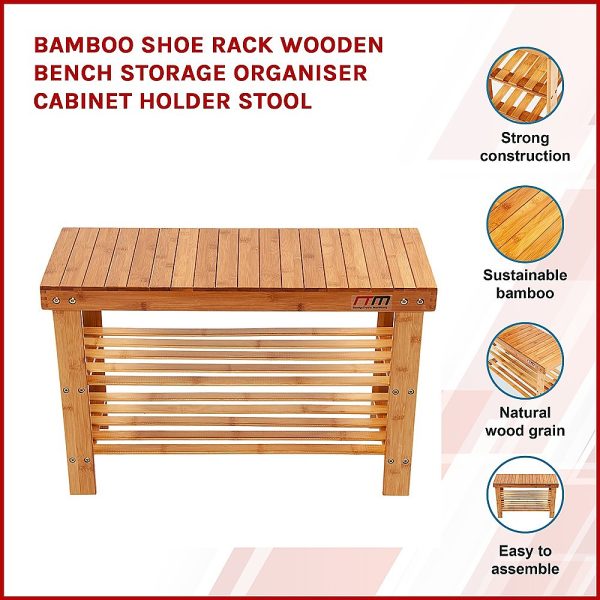 3 Tier Shoe Rack Bamboo Wooden Storage Shelf Stand Bench Cabinet Organiser