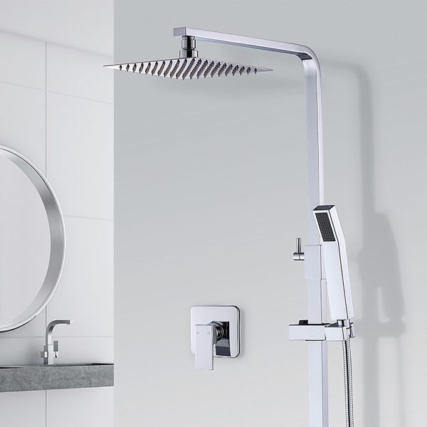 WELS 8″ Rain Shower Head Set Square Dual Heads Faucet High Pressure With Mixer.