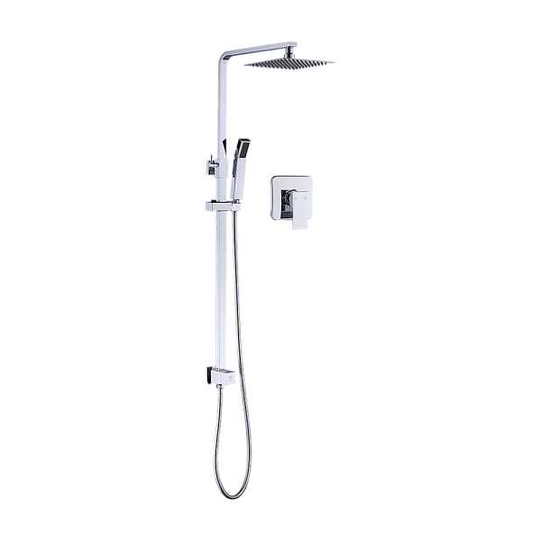 WELS 8″ Rain Shower Head Set Square Dual Heads Faucet High Pressure With Mixer. – Chrome