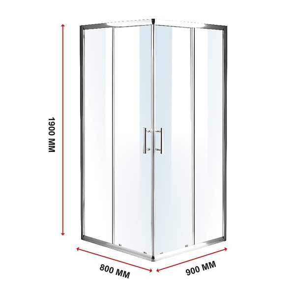 Sliding Door Nano Safety Glass Shower Screen By Della Francesca – 800 x 900 mm, Chrome