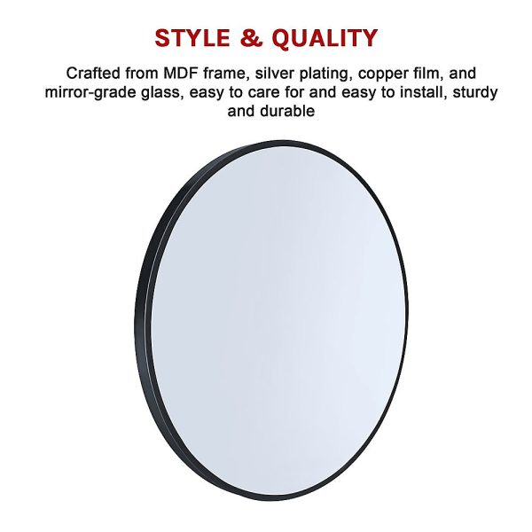 Round Wall Mirror Bathroom Makeup Mirror by Della Francesca – 60 cm, Black