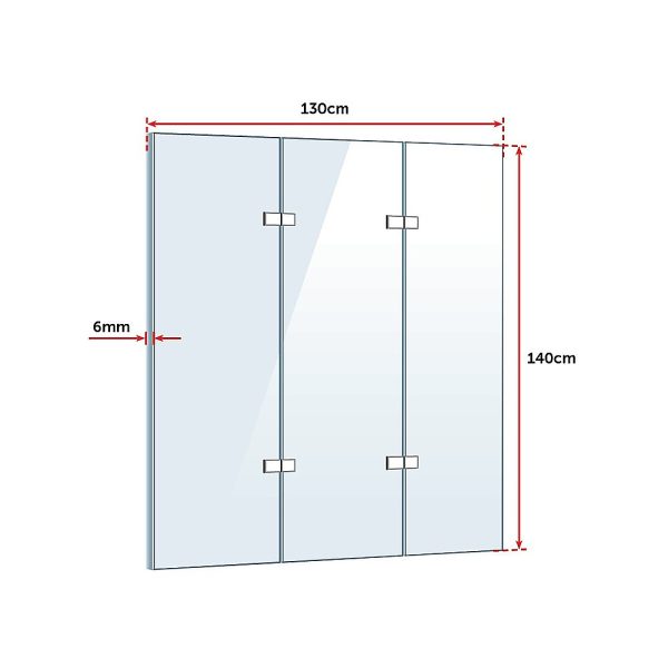 3 Fold Folding Bath Shower Screen Door Panel 1300mm x 1400mm – Chrome