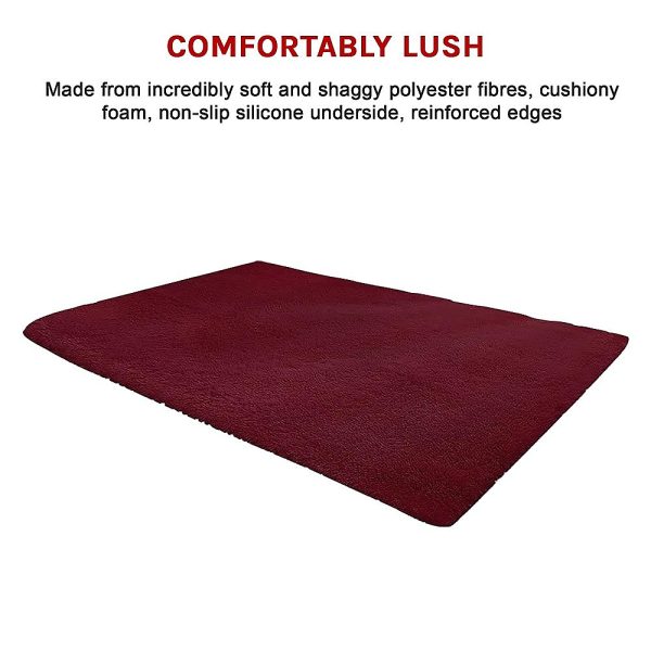 Floor Rugs Large Shaggy Rug Area Carpet Bedroom Living Room Mat – 200 x 140 cm, Burgundy