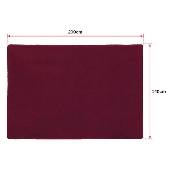 Floor Rugs Large Shaggy Rug Area Carpet Bedroom Living Room Mat – 200 x 140 cm, Burgundy