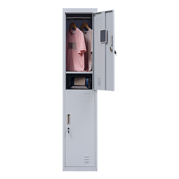 2-Door Vertical Locker for Office Gym Shed School Home Storage – Grey, Standard Lock