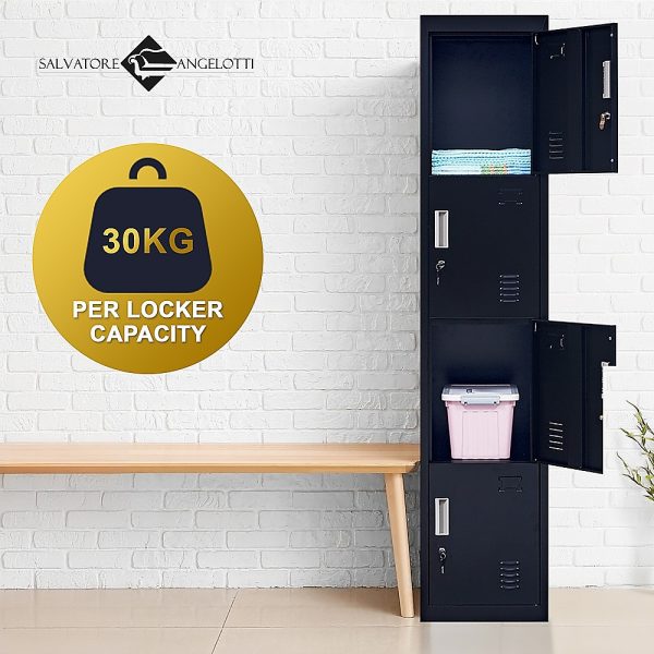 4 Door Locker for Office Gym – Black, Standard Lock