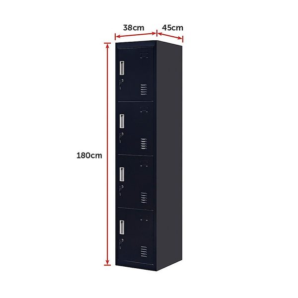 4 Door Locker for Office Gym – Black, Standard Lock