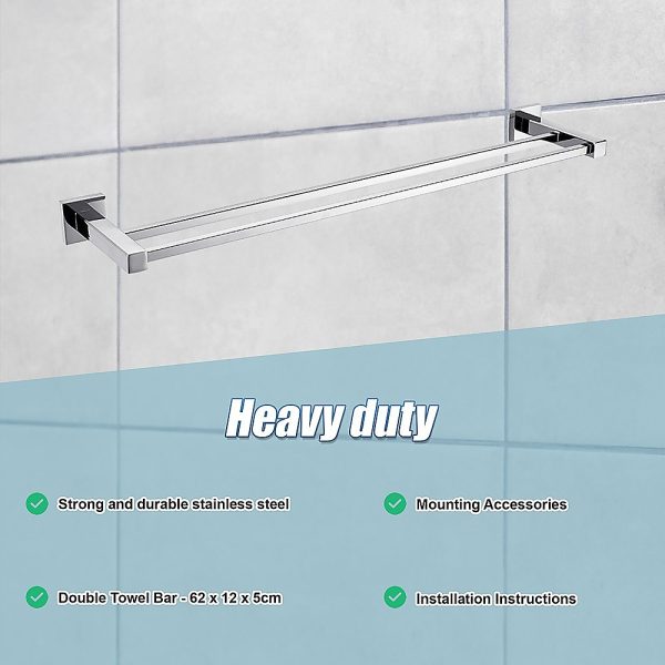 Chrome Towel Bar Rail Bathroom – Double Classic