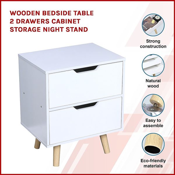 Vineyard Wooden Bedside Table Cabinet Storage Night Stand – 2 Drawers