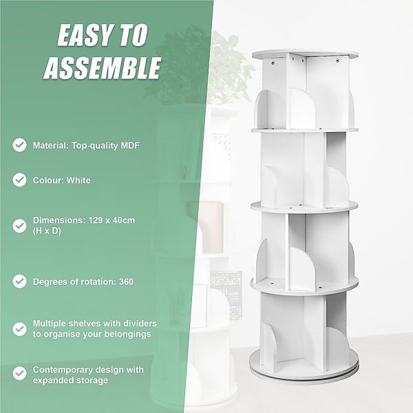 360-degree Rotating 4 Tier Display Shelf Bookcase Organiser