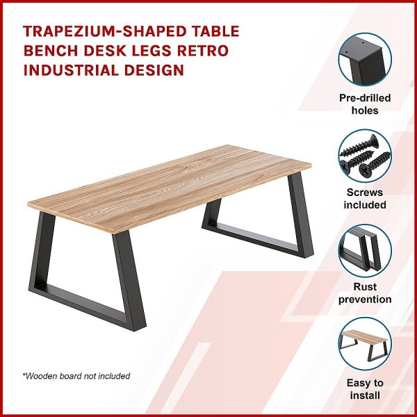 Trapezium Shaped Table Bench Desk Legs Retro Industrial Design Fully Welded – Black