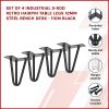 Set of 4 Industrial 3-Rod Retro Hairpin Table Legs 12mm Steel Bench Desk – 11 cm, Black