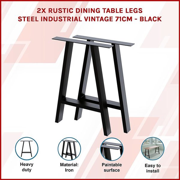 2x Rustic Dining Table Legs Steel Industrial Vintage 71cm – Black