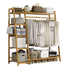 Portable Clothes Rack Coat Garment Stand Bamboo Rail Hanger Airer Closet