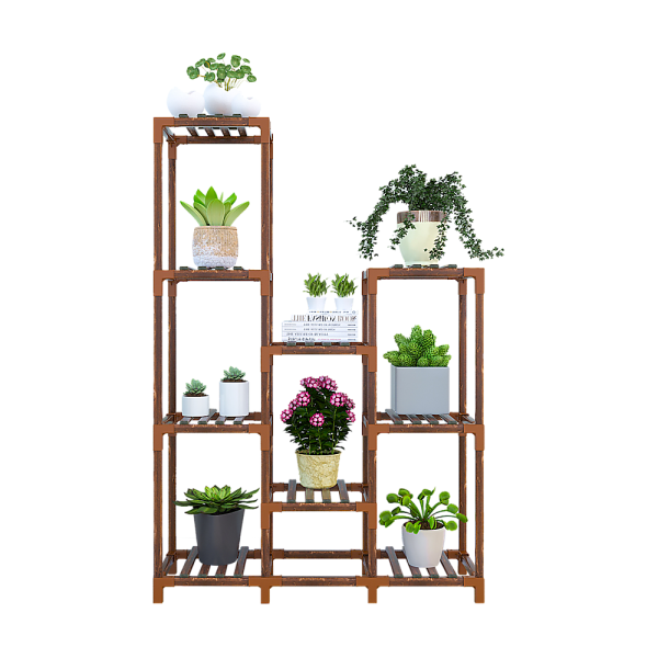 Indoor Outdoor Garden Plant Stand Planter Flower Pot Shelf Wooden Shelving – 9 Shelves