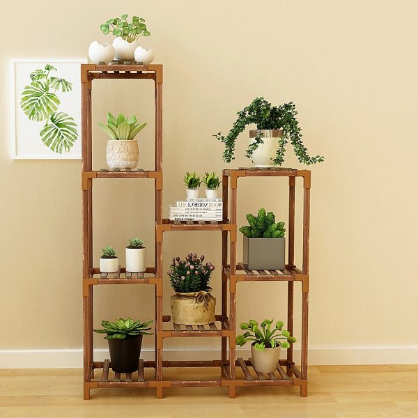 Indoor Outdoor Garden Plant Stand Planter Flower Pot Shelf Wooden Shelving – 9 Shelves