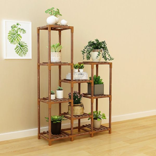 Indoor Outdoor Garden Plant Stand Planter Flower Pot Shelf Wooden Shelving – 9 Shelves