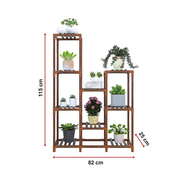 Indoor Outdoor Garden Plant Stand Planter Flower Pot Shelf Wooden Shelving – 9 Shelves