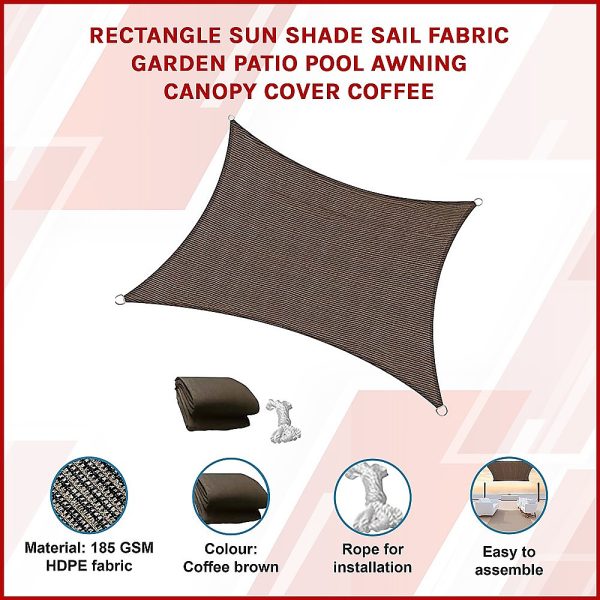 Rectangle Sun Shade Sail Fabric Garden Patio Pool Awning Canopy Cover Coffee