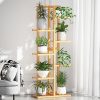 6 Tiers Vertical Bamboo Plant Stand Staged Flower Shelf Rack Outdoor Garden, – Wooden