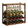 Wine Rack Free Standing 15 Bottles with 6 Glasses Holder Bamboo Wine Storage