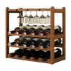 Wine Rack Free Standing 15 Bottles with 6 Glasses Holder Bamboo Wine Storage