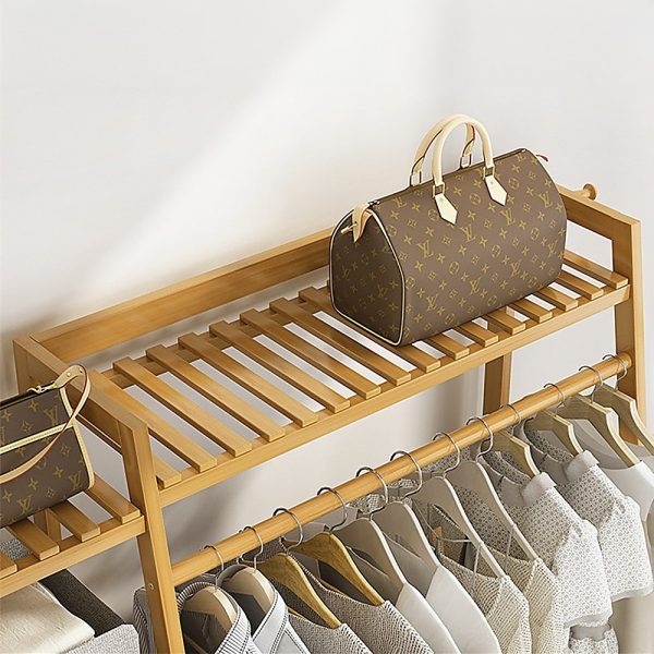 Portable Clothes Rack Coat Garment Stand Bamboo Rail Hanger Airer Closet. – Wooden