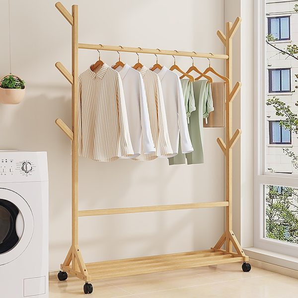 Portable Clothes Rack Coat Garment Stand Bamboo Rail Hanger Airer Closet,