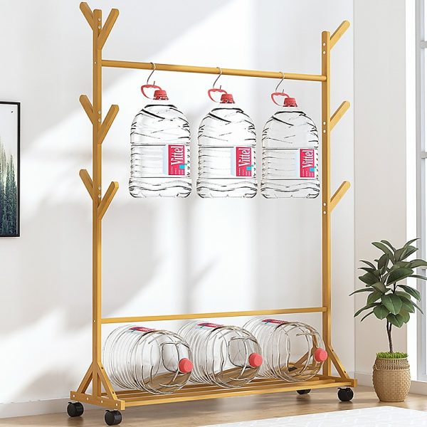 Portable Clothes Rack Coat Garment Stand Bamboo Rail Hanger Airer Closet, – Wooden