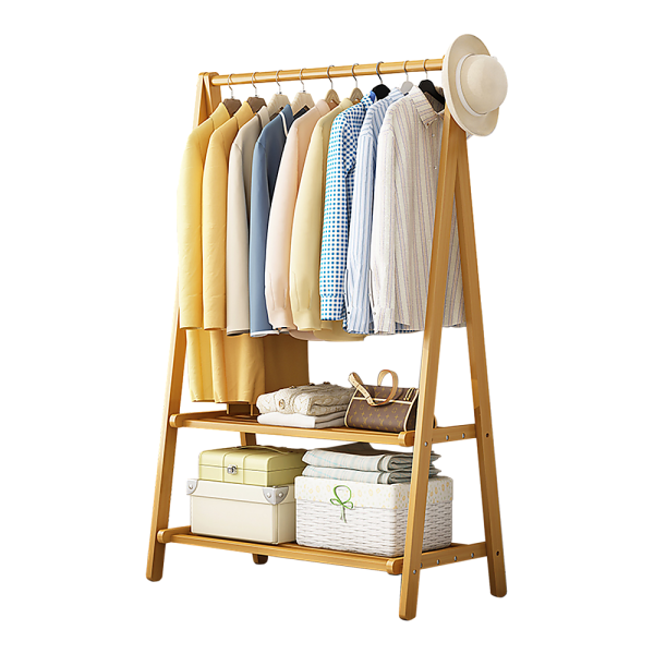 Portable Clothes Rack Coat Garment Stand Bamboo Rail Hanger Airer Closet..