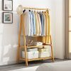 Portable Clothes Rack Coat Garment Stand Bamboo Rail Hanger Airer Closet.. – Wooden