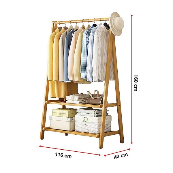 Portable Clothes Rack Coat Garment Stand Bamboo Rail Hanger Airer Closet.. – Wooden