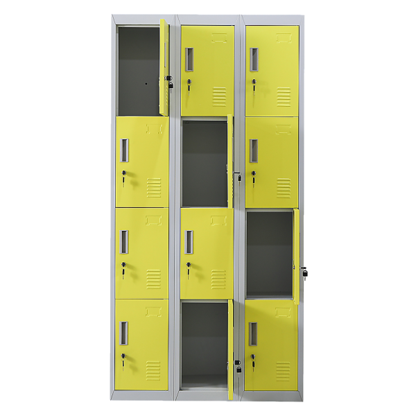 12-Door Locker for Office Gym Shed School Home Storage – Yellow, Standard Lock