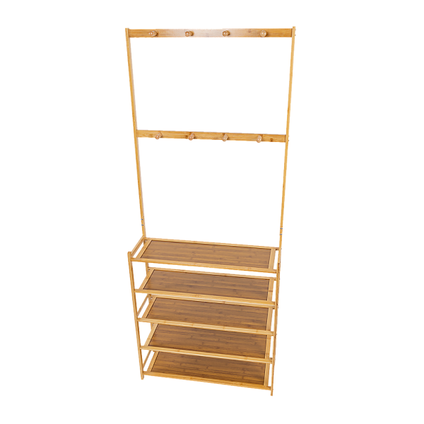 Large Wooden 5 Tiers Hat Coat Stand Clothes Shoe Rack Hanger Hooks Shelf Storage