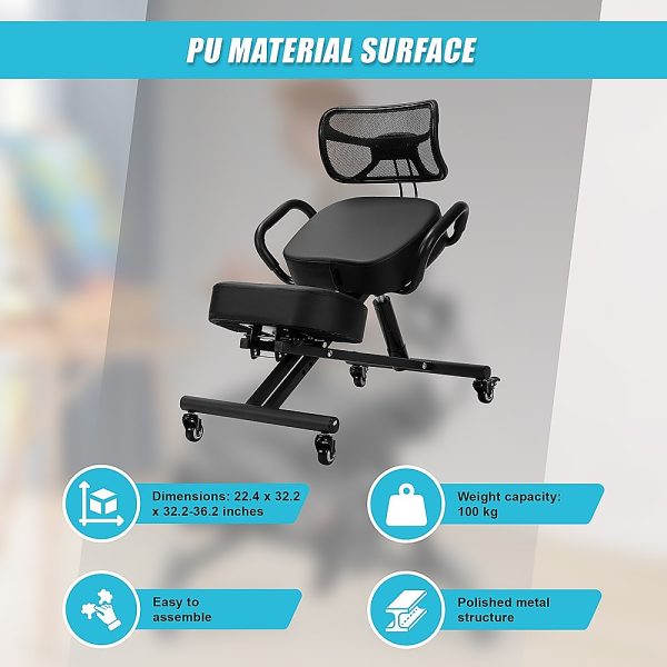 Ergonomic Kneeling Posture Chair with Backrest Adjustable Height and Casters