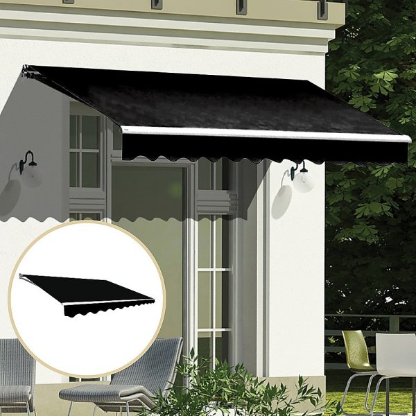 Outdoor Folding Arm Awning Retractable Sunshade Canopy Black 4.0m x 2.5m