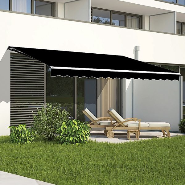 Outdoor Folding Arm Awning Retractable Sunshade Canopy Black 4.0m x 3.0m