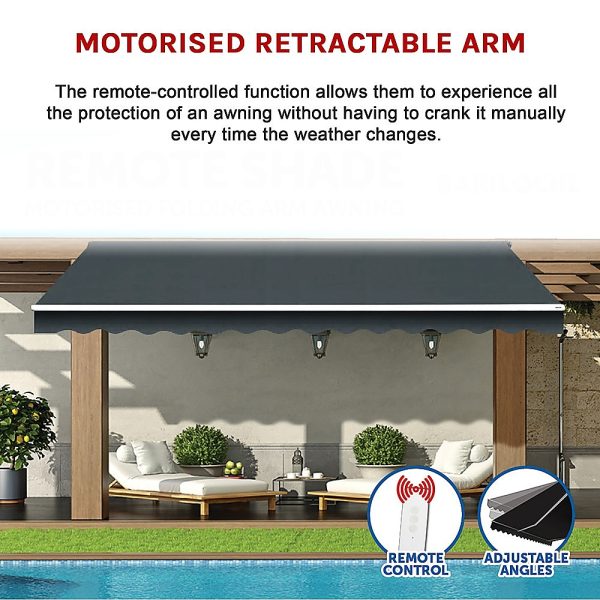 Motorised Outdoor Folding Arm Awning Retractable Sunshade Canopy Grey 5.0m x 2.5m