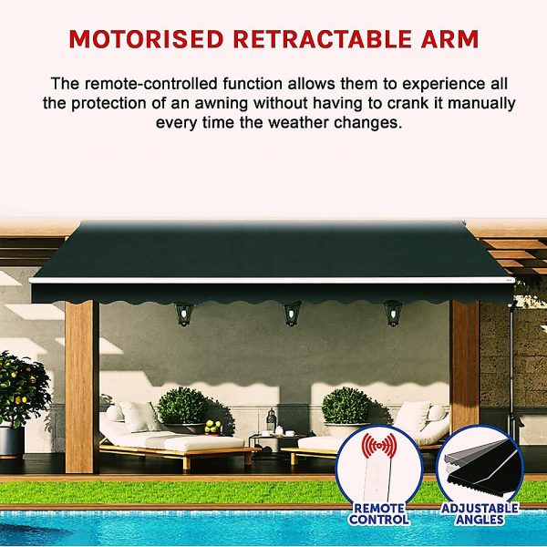 Motorised Outdoor Folding Arm Awning Retractable Sunshade Canopy Black 5.0m x 2.5m