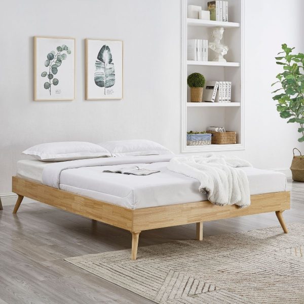 Natural Oak Ensemble Bed Frame Wooden Slat – QUEEN