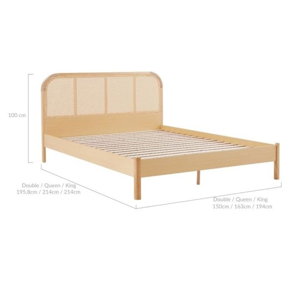 Lulu Bed Frame with Curved Rattan Bedhead – QUEEN