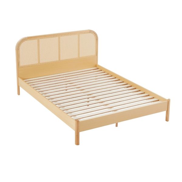 Lulu Bed Frame with Curved Rattan Bedhead – QUEEN