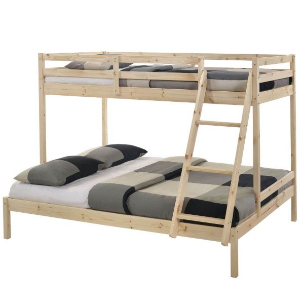 Solid Timber Triple Bunk Bed Single over Double Natural