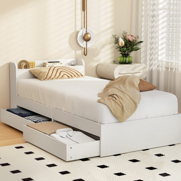 Bed Frame Single Size Mattress Base wtih Charging Ports 2 Storage Drawers