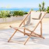 Outdoor Chairs Sun Lounge Deck Beach Chair Folding Wooden Patio Furniture – Beige