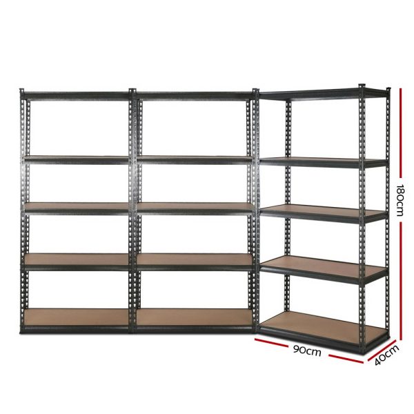 3×1.8M 5-Shelves Steel Warehouse Shelving Racking Garage Storage Rack Grey